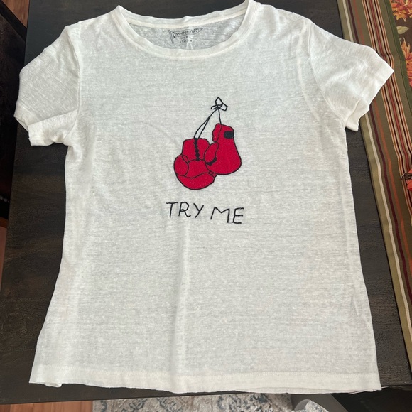 Banner Day Tee! So cute! Hand embroidered, 100% linen - Picture 1 of 4